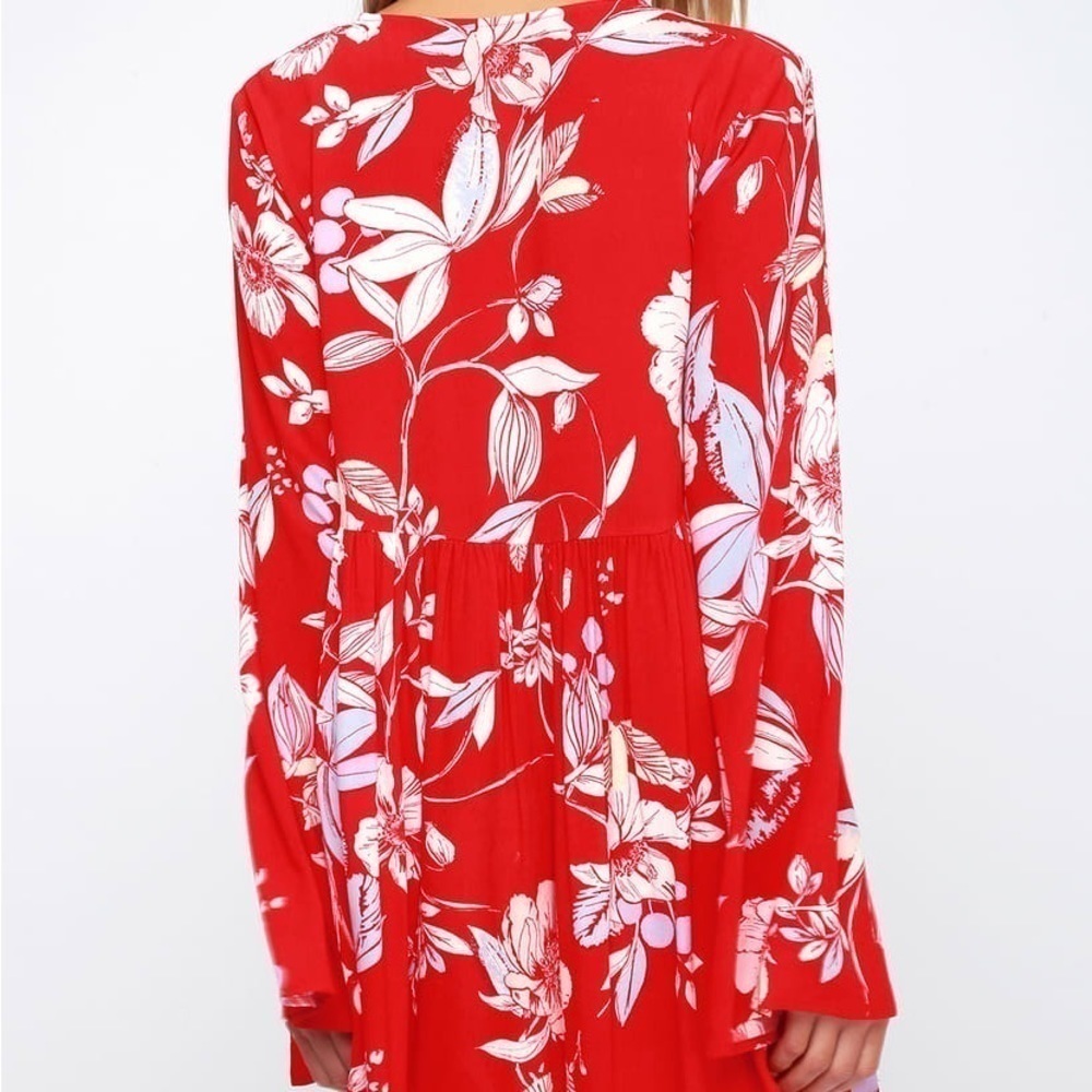 Free People Bella Floral Print V-Neck Tunic Dress Red Boho Size XS - Picture 4 of 13
